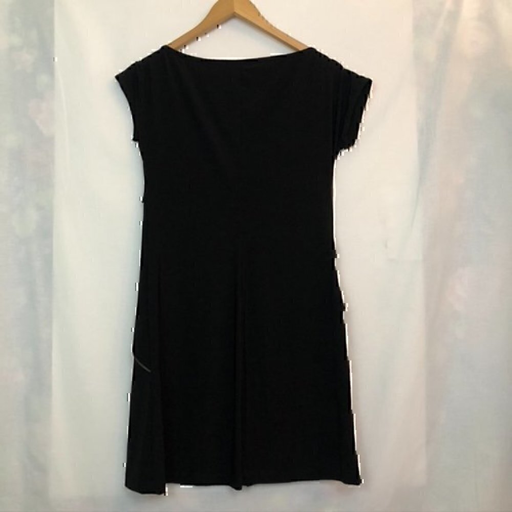 Solid Black Asymmetrical Zip Zipper Polyester Cap Sleeve Tunic or Mini Dress ? - Picture 3 of 3
